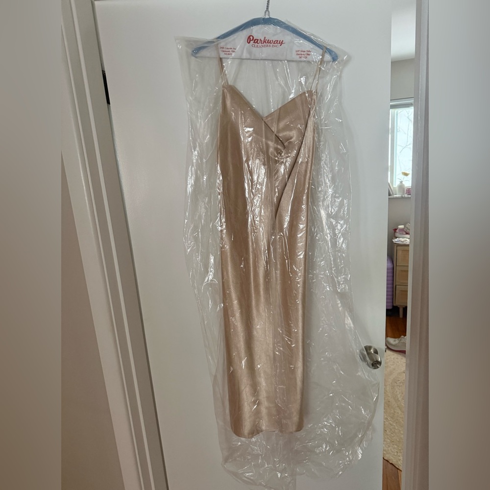 Satin Gold Birdy Grey Bridesmaid Dress - Midi